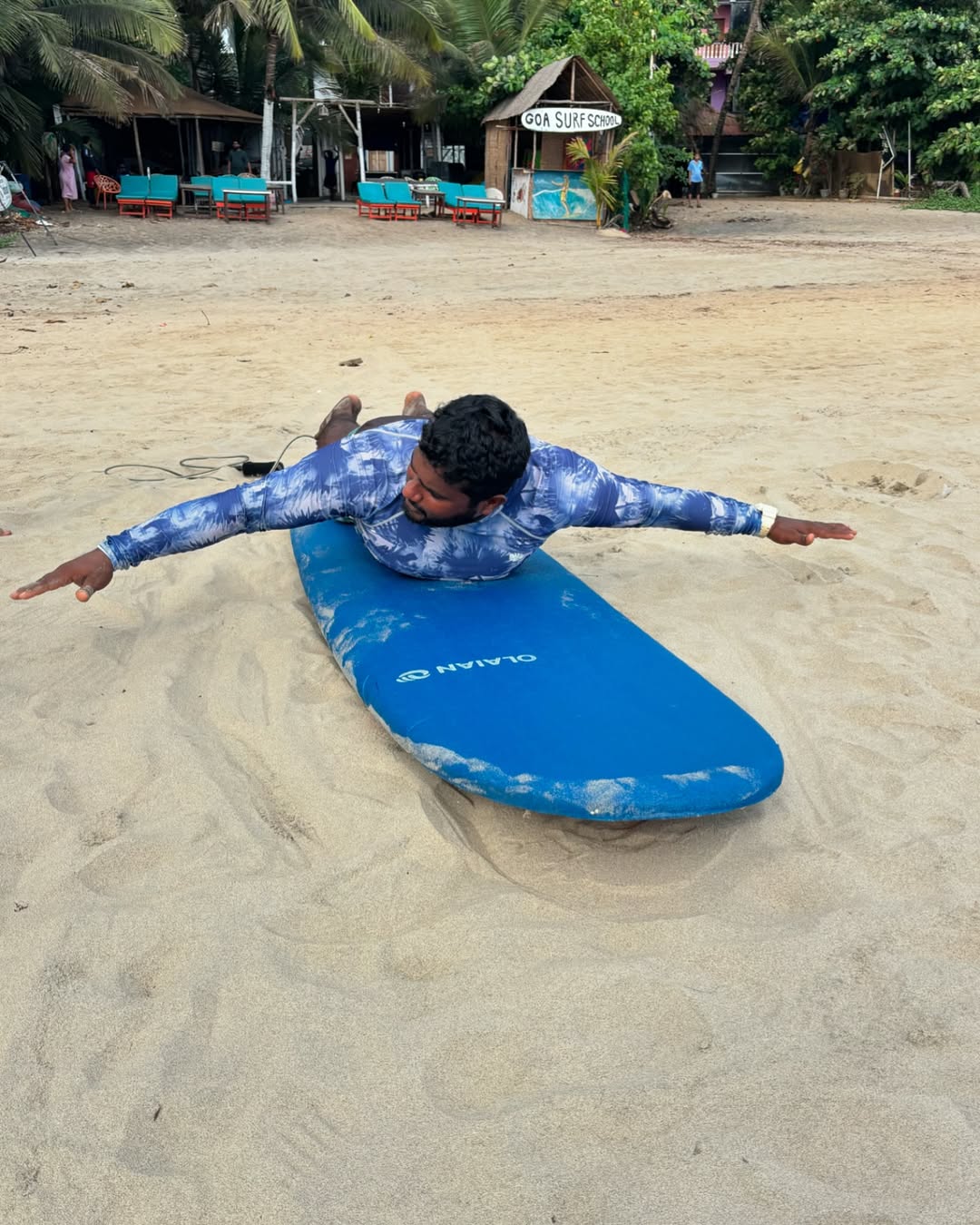 Surfing with Goa Surf School at Arambol beach